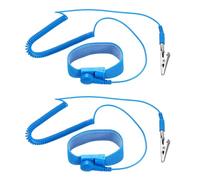 sourcing map 2Pcs Anti Static Wrist Strap Blue 7.9" Perimeter Esd Anti Static Wristbands with Alligator Clip Length 1.8M Adjustable for Sensitive Electronic Devices