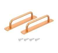 sourcing map 2Pcs Barn Door Handles, 160mm / 6 Inch Hole Center Sliding Gate Door Pull Handle Aluminum Alloy Cabinet Handles with Base and Screws for Kitchen Bathroom Wardrobe Closet (Gold)