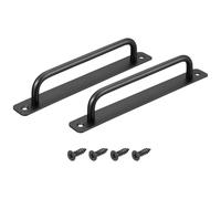 sourcing map 2Pcs Barn Door Handles, 192mm / 8 Inch Hole Center Sliding Gate Door Pull Handle Aluminum Alloy Cabinet Handles with Base and Screws for Kitchen Bathroom Wardrobe Closet (Black)
