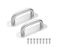 sourcing map 2Pcs Barn Door Handles, 20cm Stainless Steel Heavy Duty Door Plate Handle Pull Commercial Gate Handles with Screws for Garage Shed, Oval, 7.9" x 2.6", Silver