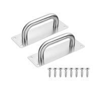 sourcing map 2Pcs Barn Door Handles, 20cm Stainless Steel Heavy Duty Door Plate Handle Pull Commercial Gate Handles with Screws for Garage Shed, Rectangle, 7.9" x 2.6", Silver