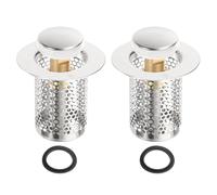 sourcing map 2Pcs Bathroom Sink Drain Strainer, Sink Stopper Hair Catcher with Removable 304 Stainless Steel Filter Basket 2" x 2.2" Fit 1.5"-1.9" Hole for Bathroom Sink Stopper Replacement