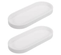 sourcing map 2Pcs Bathroom Vanity Tray, 9.8" x 4" Oval Silicone Soap Dispenser Trays, Shatterproof Kitchen Sink Organizer for Soaps Keys Candle Trinket, White