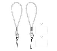 sourcing map 2Pcs Bling Wristlet Keychain, Full Rhinestone Wristlet Lanyard, Sparkly Replacement Lanyard with Tether Tab for Women, Phone Wallet, Credit Card Holders, White