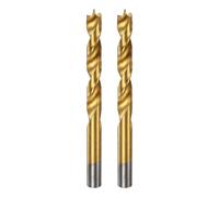 sourcing map 2pcs Brad Point Drill Bit 10.5mm(13/32") Dia Straight Round Shank Drill Metric Brad Point Spiral Twist Drill Bits for Carpenter Woodworking Plastic Rubber, Golden