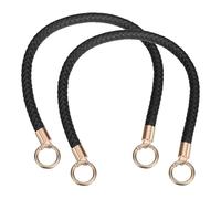 sourcing map 2Pcs Braided Purse Straps, 46cm PU Leather Handbag Handles Braided Leather Handbag Strap Replacement with Spring Buckles for DIY Handbags Purse Making, Black