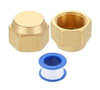 sourcing map 2Pcs Brass Flare Cap, 1-1/16" UNF Female Thread Hex Pipe Fitting, Seal Tube Fittings with Tape for Air Conditioner Pipe Extension Water Gas Line