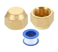 sourcing map 2Pcs Brass Flare Cap, 3/4"-16 UNF Female Thread Hex Pipe Fitting, Seal Tube Fittings with Tape for Air Conditioner Pipe Extension Water Gas Line