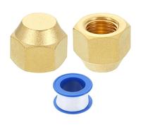 sourcing map 2Pcs Brass Flare Cap, 7/16"-20 UNF Female Thread Hex Pipe Fitting, Seal Tube Fittings with Tape for Air Conditioner Pipe Extension Water Gas Line