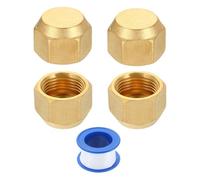 sourcing map 2Pcs Brass Flare Cap, 7/8"-14 UNF Female Thread Hex Pipe Fitting, Seal Tube Fittings with Tape for Air Conditioner Pipe Extension Water Gas Line