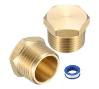 Sourcing Map 2Pcs Brass Hex Head Plug Cap Fitting, 1/2" NPT Male, Gold