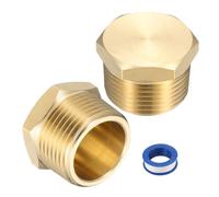 sourcing map 2Pcs Brass Hex Head Plug Compression Cap Fitting Stop Valve Cap, 3/4" NPT Hex Thread Pipe Fitting Flare Cap Tubing Ends Sealing Cap with PTFE Tape for Air Conditioner, Water, Gold