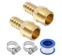 sourcing map 2Pcs Brass Hose Barb Fittings, 1/2" Barb x 1/2" NPT Male Hose Connector with Hose Clamps for Water Fuel Gas Oil Transportation