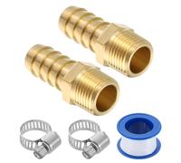 sourcing map 2Pcs Brass Hose Barb Fittings, 1/2" Barb x 3/8" NPT Male Hose Connector with Hose Clamps for Water Fuel Gas Oil Transportation