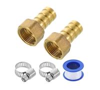 sourcing map 2Pcs Brass Hose Barb Fittings, 1/2" Barb x G3/8" Female Thread Hose Connector with Hose Clamps for Water Fuel Gas Oil Transportation and Pipeline Maintenance