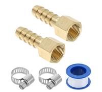 sourcing map 2Pcs Brass Hose Barb Fittings, 1/4" Barb x 1/8" NPT Female Hose Connector with Hose Clamps for Water Fuel Gas Oil Transportation