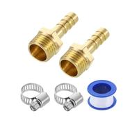 sourcing map 2Pcs Brass Hose Barb Fittings, 1/4" Barb x G1/4" Male Thread Hose Connector with Hose Clamps for Water Fuel Gas Oil Transportation and Pipeline Maintenance