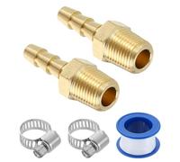 sourcing map 2Pcs Brass Hose Barb Fittings, 3/16" Barb x 1/8" NPT Male Hose Connector with Hose Clamps for Water Fuel Gas Oil Transportation