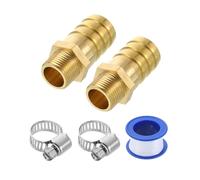 sourcing map 2Pcs Brass Hose Barb Fittings, 3/4" Barb x G3/8" Male Thread Hose Connector with Hose Clamps for Water Fuel Gas Oil Transportation and Pipeline Maintenance