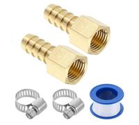 sourcing map 2Pcs Brass Hose Barb Fittings, 3/8" Barb x 1/4" NPT Female Hose Connector with Hose Clamps for Water Fuel Gas Oil Transportation