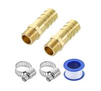 sourcing map 2Pcs Brass Hose Barb Fittings, 3/8" Barb x G1/8" Male Thread Hose Connector with Hose Clamps for Water Fuel Gas Oil Transportation and Pipeline Maintenance