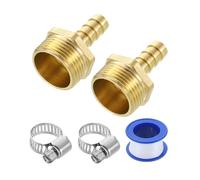 sourcing map 2Pcs Brass Hose Barb Fittings, 3/8" Barb x G3/4" Male Thread Hose Connector with Hose Clamps for Water Fuel Gas Oil Transportation and Pipeline Maintenance
