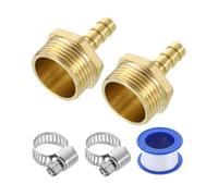 sourcing map 2Pcs Brass Hose Barb Fittings, 5/16" Barb x G3/4" Male Thread Hose Connector with Hose Clamps for Water Fuel Gas Oil Transportation and Pipeline Maintenance