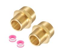 sourcing map 2Pcs Brass Pipe Fitting, 1/2" G Male × 3/4" NPT Male Brass Hex Nipple Pipe Fitting Connector, 1/2" to 3/4" Female Pipe Fitting Adapter with PTFE, Gold Tone
