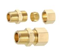 sourcing map 2Pcs Brass Pipe Fitting, 1/2" OD x 3/8" NPT Male Brass Compression Tube Fitting, Brass Compression Union Connector, Brass Straight Coupling Adapter Fitting Fit 1/2" Pipe