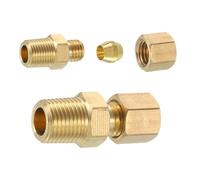 sourcing map 2Pcs Brass Pipe Fitting, 1/8" OD x 1/8" NPT Male Brass Compression Tube Fitting, Brass Compression Union Connector, Brass Straight Coupling Adapter Fitting Fit 1/8" Pipe