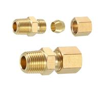 sourcing map 2Pcs Brass Pipe Fitting, 3/16" OD x 1/8" NPT Male Compression Tube Fitting, Union Connector, Straight Coupling Adapter Fit 3/16" Pipe