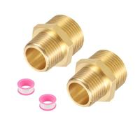 sourcing map 2Pcs Brass Pipe Fitting, 3/4" G Male × 1/2" NPT Male Brass Hex Nipple Pipe Fitting Adapter, 3/4" to 1/2" Female Pipe Fitting Adapter with PTFE, Gold Tone