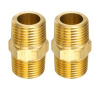 sourcing map 2pcs Brass Pipe Fitting 3/8" BSPT x 3/8" NPT Male Brass Hex Nipple Pipe Extension Adapter Pipe Nipples Connectors for Shower, Oil, Water Line