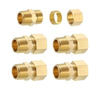 sourcing map 2Pcs Brass Pipe Fitting, 5/8" OD x 1/2" NPT Male Brass Compression Tube Fitting, Brass Compression Union Connector, Brass Straight Coupling Adapter Fitting Fit 5/8" Pipe