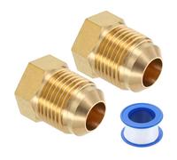 sourcing map 2Pcs Brass Seal Plug, 3/4"-16 UNF Male Thread Hex Pipe Fitting, Flare Tube Fittings with Tape for Air Conditioner Pipe Extension Water Gas Line