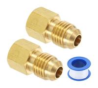 sourcing map 2Pcs Brass Seal Plug, 7/16"-20 UNF Male Thread Hex Pipe Fitting, Flare Tube Fittings with Tape for Air Conditioner Pipe Extension Water Gas Line