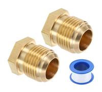 sourcing map 2Pcs Brass Seal Plug, 7/8"-14 UNF Male Thread Hex Pipe Fitting, Flare Tube Fittings with Tape for Air Conditioner Pipe Extension Water Gas Line