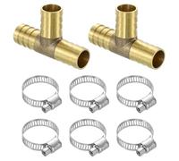 sourcing map 2pcs Brass Tee Barb Fittings, 3-Ways Tee 5/8" x 5/8" x 5/8" Barbed Hose Reducer, Tee Brass Barb Fitting Reducer with 6pcs Hose Clamps for Water Fuel Air