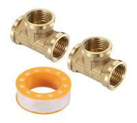 sourcing map 2pcs Brass Tee Pipe Fitting, G1/2" Female 3 Way T-Connector Fitting Coupler Adapter for Gas Transport Connect Pipelines