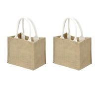 sourcing map 2Pcs Burlap Tote Bags, Reusable Gift Tote Bags Foldable Large Shopping Bag with Handles for Wedding Gifts Beach Party Supplies Goodie Grocery, 8.7 x 7.1 Inch Brown