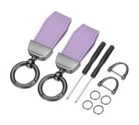 sourcing map 2Pcs Car Key Chain, Zinc Alloy Leather Car Keychain Anti-lost D-Ring Key Chain Fob 360 Degree Rotatable Decorative with Screwdriver for Men and Women, Metallic Black/Purple