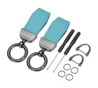 sourcing map 2Pcs Car Key Chain, Zinc Alloy Leather Car Keychain Anti-lost D-Ring Key Chain Fob 360 Degree Rotatable Decorative with Screwdriver for Men and Women, Metallic Black/Sky Blue