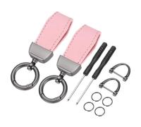 sourcing map 2Pcs Car Key Chain, Zinc Alloy Leather Car Keychain Anti-lost D-Ring Key Chain Fob 360 Degree Rotatable Decorative with Screwdriver for Men and Women, Metallic Black/Pink