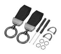 sourcing map 2Pcs Car Key Chain, Zinc Alloy Leather Car Keychain Anti-lost D-Ring Key Chain Fob 360 Degree Rotatable Decorative with Screwdriver for Men and Women, Metallic Black/Black