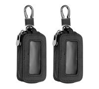 sourcing map 2Pcs Car Key Fob Cover Case Leather Universal Smart Car Key Holder with Key Ring & Keychain for Remote Key Fob, Black