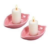 sourcing map 2Pcs Ceramic Candle Holder Plates, 4.3 x 3'' Leaf Shaped Candlestick Holder Decorative Dish Small Candle Plate for Tea Light Aromatherapy Wedding Rustic Vintage Home, Pink