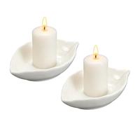 sourcing map 2Pcs Ceramic Candle Holder Plates, 4.3 x 3'' Leaf Shaped Candlestick Holder Decorative Dish Small Candle Plate for Tea Light Aromatherapy Wedding Rustic Vintage Home, White