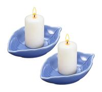 sourcing map 2Pcs Ceramic Candle Holder Plates, 4.3 x 3'' Leaf Shaped Candlestick Holder Decorative Dish Small Candle Plate for Tea Light Aromatherapy Wedding Rustic Vintage Home, Changing Blue