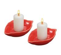sourcing map 2Pcs Ceramic Candle Holder Plates, 4.3 x 3'' Leaf Shaped Candlestick Holder Decorative Dish Small Candle Plate for Tea Light Aromatherapy Wedding Rustic Vintage Home, Red