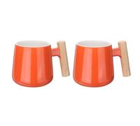 sourcing map 2pcs Ceramic Coffee Mug 12.85 Oz Simple Wooden Handle Large Coffee Mugs Handmade Ceramic Tea Cup for Latte Coffee Tea Soup for Office Home and Gifts for Women and Men, Orange